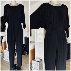 Vintage 80’s Black Jumpsuit With Beaded Collar
